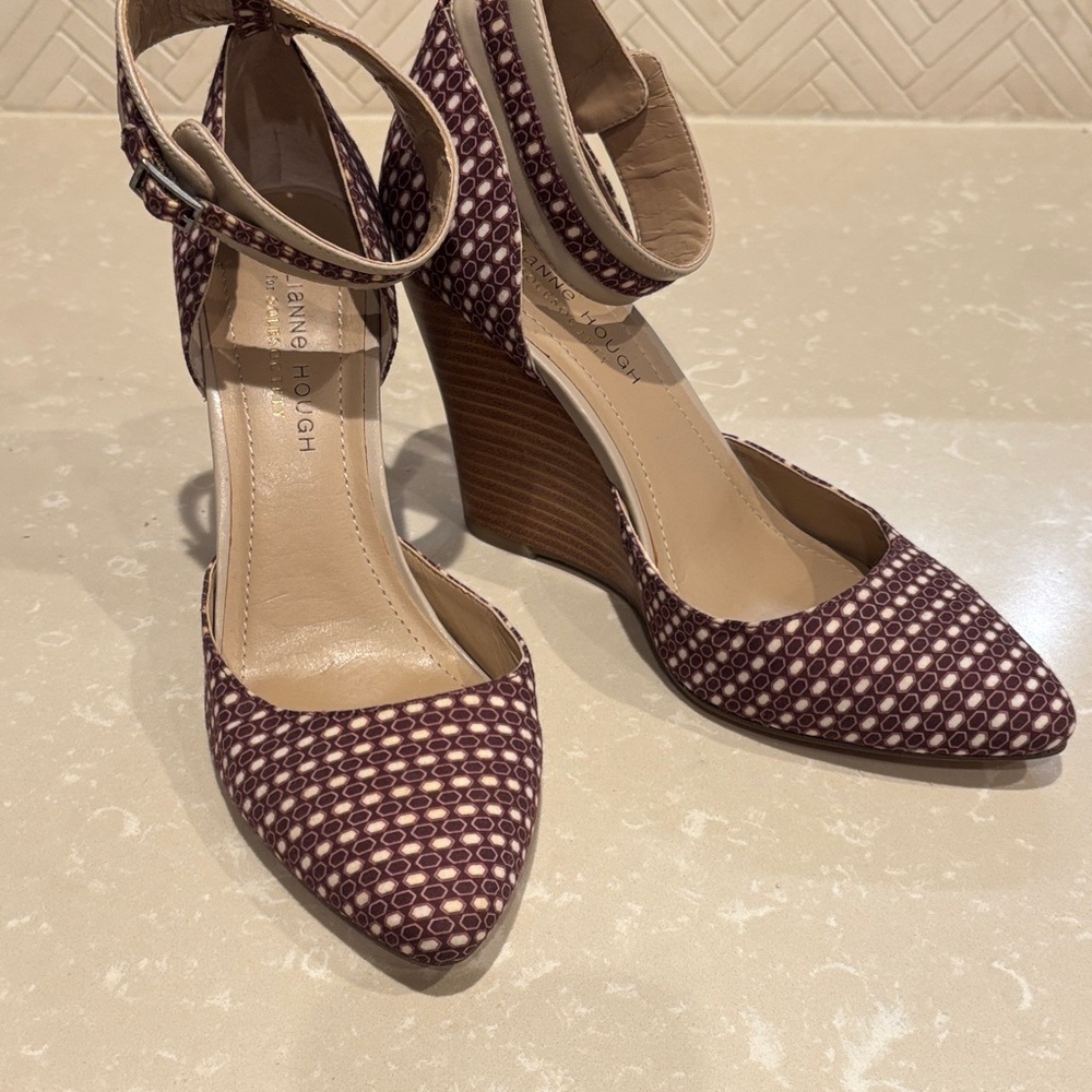 Julian Hough Burgundy Geometric Ankle Strap Heels